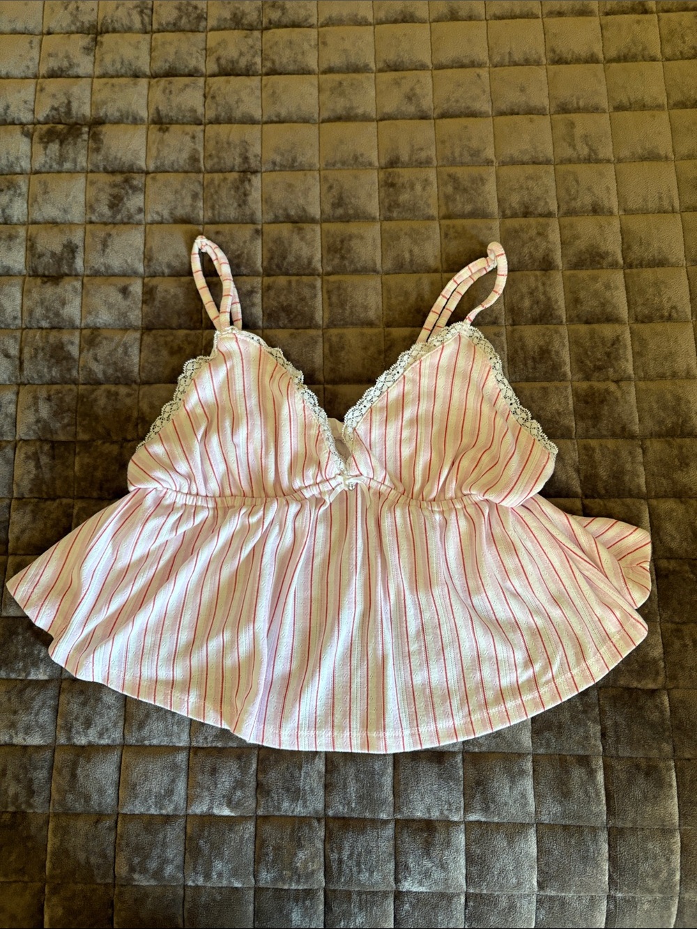 Pink Rose Pink & White Striped Lace-Trim Pajama Cami